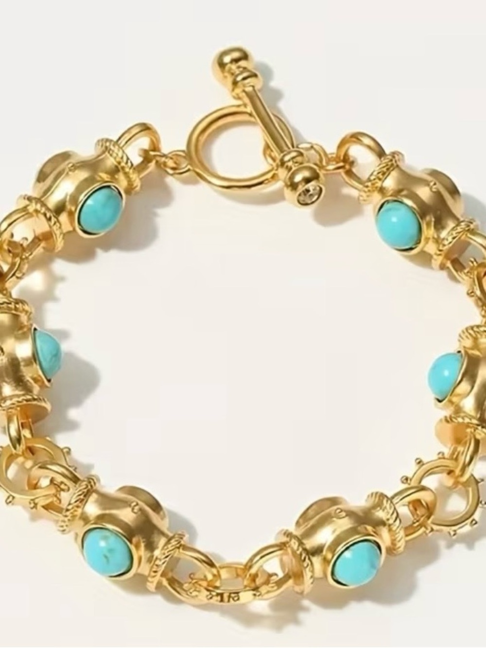 Gold Link Bracelet with Turquoise Stones - Women Jewelry